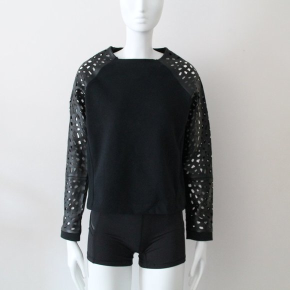 Sass & Bide Perforated Leather Sleeves Top Black Size XXS - Picture 4 of 8